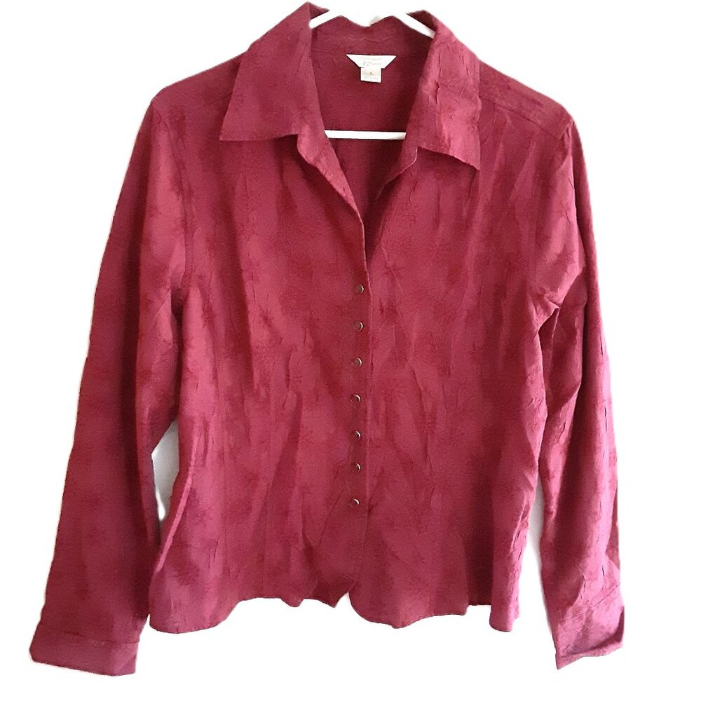 VTG Christopher & Banks Snap Closure Top Size LARGE Long Sleeve V-Neck Textured